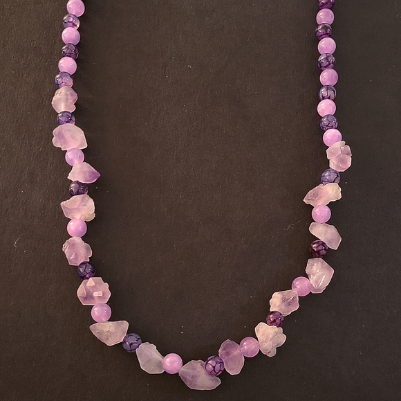 Purple Amythyst Stone Jewelry Set Necklace and Earrings Glass Beaded Jewelry - Picture 2 of 3